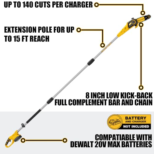 8" Cordless Pole Saw for DeWalt 20V Max Battery (Bare Tool)