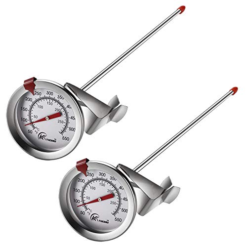 KT THERMO Deep Fry Thermometer with Instant Read,Oil Thermometer(2-Pack),12” Stainless Steel Stem Meat Cooking Thermometer,Best for Turkey,BBQ,Gril - color: Silver 2-Pack