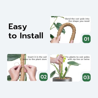Mcbazel Bendable Moss Pole for Plants 47 Inch, Monstera Plant Support Stake with 7mm Aluminum Core, Coconut Coir Climbing Pole for Monstera Pothos Philodendron, Complete Kit with Ties & Rope - size: 1x120CM/47inch