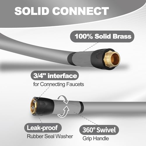 YOTOO Heavy Duty Hybrid Garden Lead in Water Hose 5/8-Inch by 3-Feet 150 PSI, Kink Resistant, All-Weather Flexible with Swivel Grip Handle and 3/4" GHT Solid Brass Fittings, Gray - color: Gray, size: 1.28-Feet