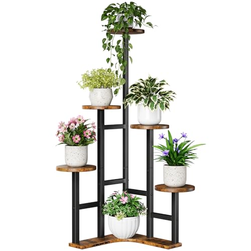 Yzosvki Corner Plant Stand Indoor 6 Tiered Corner Plant Shelf - color: Rustic Brown, size: 6 Tier-Round
