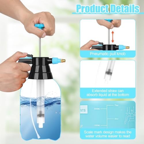 3Pcs 1/2 Gallon Hand Pump Sprayer with Adjustable Nozzle, Blue - color: Blue