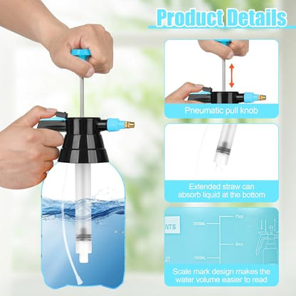 3Pcs 1/2 Gallon Hand Pump Sprayer with Adjustable Nozzle, Blue - color: Blue