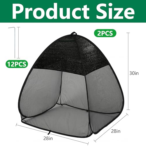 2Pcs Pop Up Garden Netting Bug and Shade Cover,Plant Sun Shade Netting Tent - color: Black-28x28x30 Inch