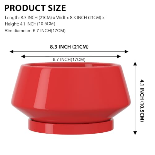 8.3 Inch Red Ceramic Planter with Drainage Hole and Saucer - color: Red, size: Medium