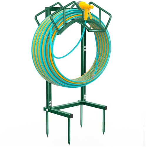 Qatsrin Super Stable Garden Hose Holder, Water Hose Reel holds 160ft, Green - color: Green