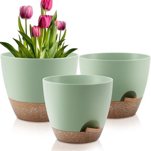 QRRICA 12/10/9 Inch Self Watering Pots for Indoor/Outdoor Plants - color: Green, size: 12/10/9 inch