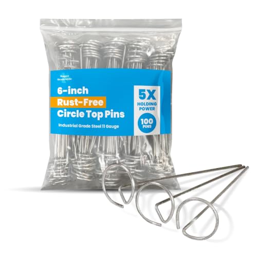 Super Geotextile Round Top Landscape Pins – 11 Gauge Heavy Duty 6 Inch Galvanized Steel Stakes for Landscape Fabric and Weed Barrier, 100 Pack - size: 100 Pcs x 6" - 11 Ga