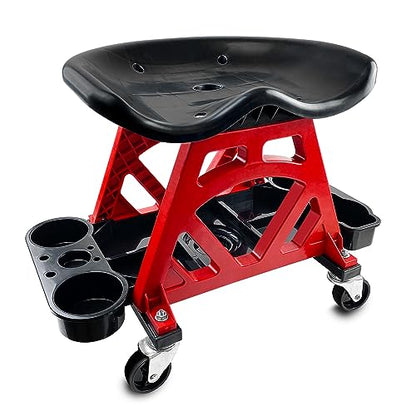 HOXWELL Durable Mechanic Seat with Wheels - Heavy Duty Rolling Stool Car Detailing Creeper Seat with Tool Tray for Workshop, Auto Repair Shop and Home
