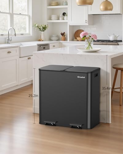 Lovewind Trash Can, 2 x 10.5 Gallon (2 x 40 L) Garbage Can for Kitchen Dual Compartment Recycling Kitchen Step Trash Bin, Stainless Steel Trash and Recycle Bin Combo with Soft-Close Lid, Black - color: Black