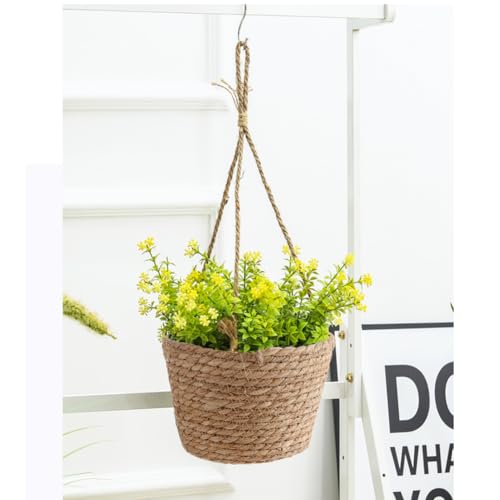 Hanging Planters for Indoor Plants, Hanging Planter with Jute Rope Woven Hanging Flower Pots Hanging Plant Holder Hanging Basket Retro Style Straw Basket for Office Party (1 Pack)