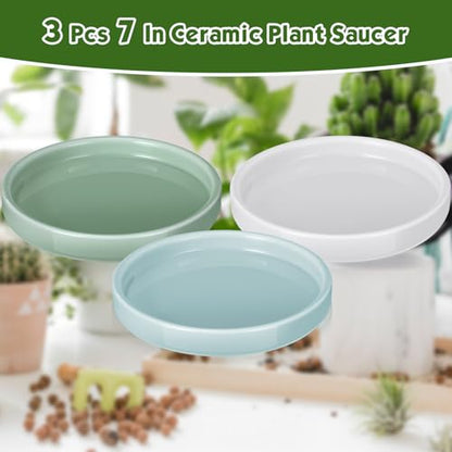 Zubebe 3 Pcs 7 Inch Ceramic Plant Saucers Round Plant Pot Water Trays - size: 7 Inch