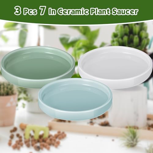 Zubebe 3 Pcs 7 Inch Ceramic Plant Saucers Round Plant Pot Water Trays - size: 7 Inch
