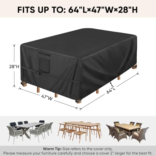 BALEINE Patio Furniture Covers Waterproof, Heavy Duty Outdoor Table Cover - color: Black, size: 64"L×47"W×28"H