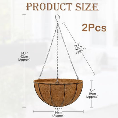 14 Inch Metal Hanging Basket with Coco Coir Liner for Flowers Planting - size: 14" & 2 Pcs