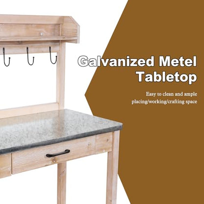 HOLTICO Potting Bench with Storage Drawer, Natural