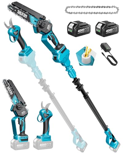 SEESII 4-in-1 Pole Saw & Pruning Shears Combo Kit with Brushless Motor - color: Deep Blue