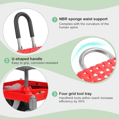 Garden Cart with Seat and Wheels, Red - color: Red