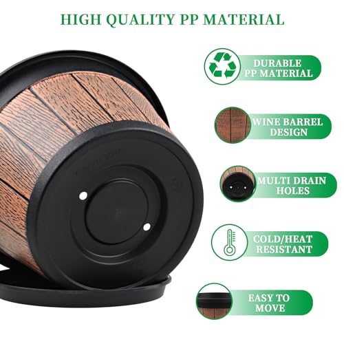4 Pack 16 inch Plant Pots,Whiskey Barrel Planters with Drainage Holes - size: 16 inch