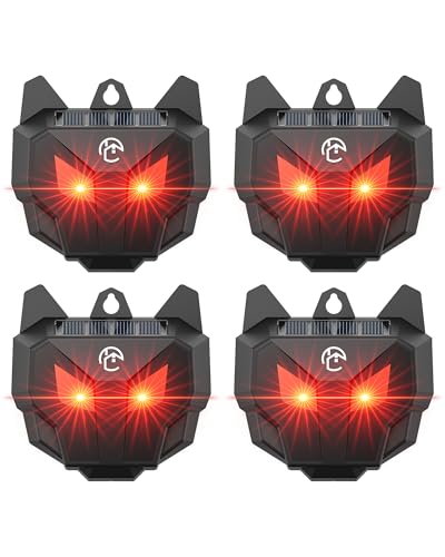 Solar Coyote Deterrent Predator Lights - Nocturnal Animal Repeller with Red LED Flashing Lights for Chicken Coop, Yard & Garden Protection Against Raccoons, Foxes, Deer, Skunks, Hawks