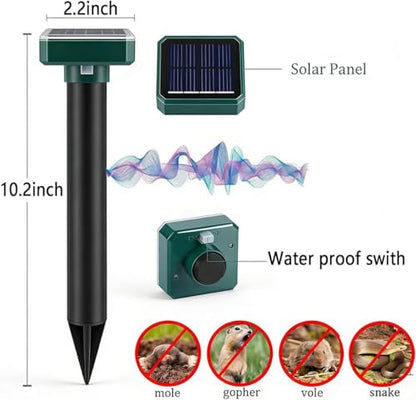 Mole Repellent Solar Powered Waterproof Sonic Spikes, Outdoor Long-Lasting Snake Repelling Stakes, Get Rid of Groundhog Chipmunk Vole for Lawns, Garden, Farm & Yard, 10 Pack