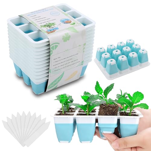 Hanaoyo 12 PCS Reusable Seed Starter Tray, 144 Cells Seed Starter Kit with Flexible Pop-Out Cells, Seedling Starter Trays for Seed Starter, Indoor Greenhouse Seeding Planting Growing - color: Blue-12 Pcs