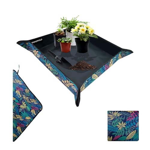 Repotting Mat for Indoor Plants 39.5"x39.5", Unique Gifts for Plant Lovers - color: Black Leaf Print, size: 39.5" x 39.5" x 0.1"