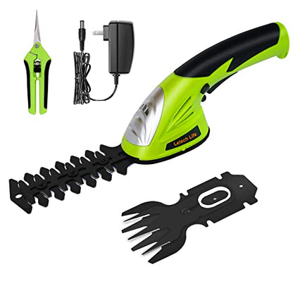 Leisch Life Cordless Grass Shear & Shrubbery Trimmer - 7.2V 2 in 1 Handheld Hedge Trimmer Electric Grass Trimmer Hedge Shears w/Pruning Scissor Rechargeable Lithium-Ion Battery and Charger Included