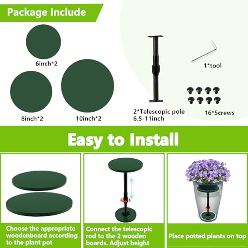 Axcoix 2 Pack Adjustable Height Plant Risers for Inside Pots, 7.5-12" Planter Inserts for Large Pots, Pot Fillers for Tall Square Round Taper Planters (6" 8" 10" Base or Top) - size: Short Lift: 7.5-12" Rise - 2Pack