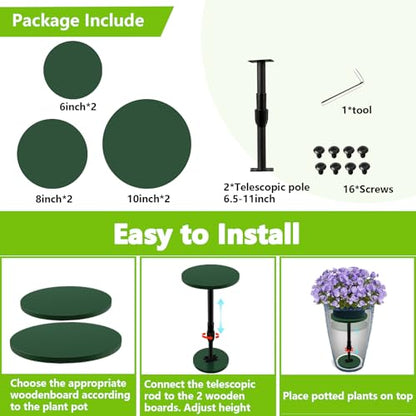 Axcoix 2 Pack Adjustable Height Plant Risers for Inside Pots, 7.5-12" Planter Inserts for Large Pots, Pot Fillers for Tall Square Round Taper Planters (6" 8" 10" Base or Top) - size: Short Lift: 7.5-12" Rise - 2Pack