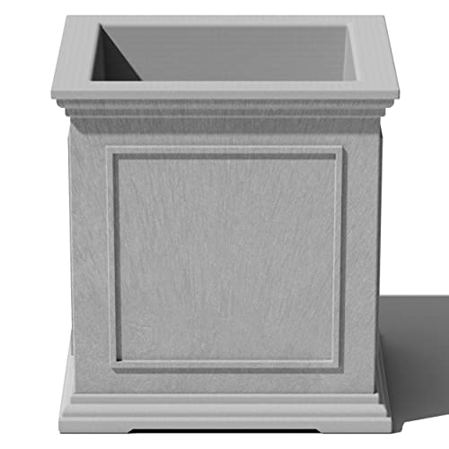 Veradek Brixton Series Cube Plastic Planter - Square Planter for Indoor or Outdoor Patio/Front Porch | Durable All-Weather Use w/Drainage Holes | Classic Estate Design for Flowers, Tall Plants, Trees - color: Gray