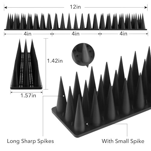 CIIC Bird Spikes, 20 Pack Pigeon Squirrel Raccoon Cat Deterrent Spike Outside Anti Birds Defender Outdoor to Keep Robin Away Roof Fence Window Nest 18.7 Feet(5.7m), Black - color: Black