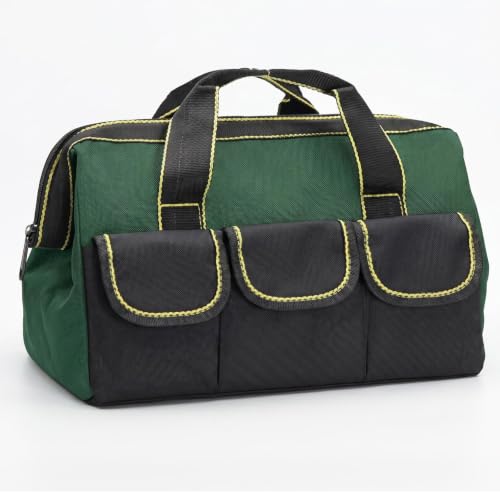 Tool Bags for Men Heavy Duty with Waterproof Hard Bottom Wide Mouth Large Tool Tote Bag Multi Pockets Organizer for Electrician Carpenter Mechanic Dad Gifts (1, Green, 16 Inch) - color: Green, size: 16 Inch
