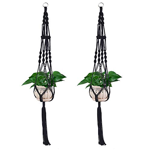 Vpang 2 Pack Colorful Cotton Macrame Plant Hanger, Outdoor Indoor Hanging Planter Basket Flower Pot Holder Boho Home Decor 40 Inch (Black) - color: Black