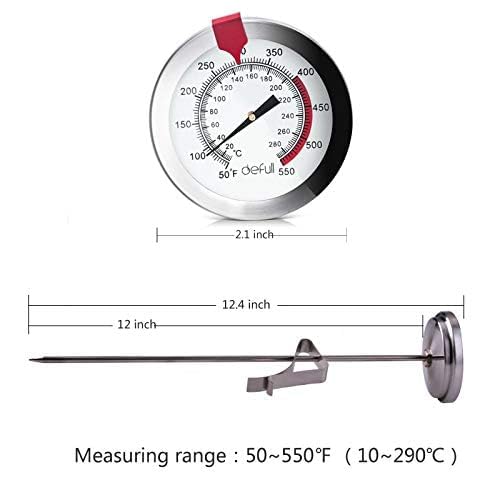 12" Deep Fry Thermometer with Clip Instant Read Dial Thermometer 12 inch Stainless Steel Stem Meat Thermometer Cooking Thermometer for Turkey, BBQ, Grill - size: DeepFry Thermometer-12 Inch Probe