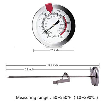 12" Deep Fry Thermometer with Clip Instant Read Dial Thermometer 12 inch Stainless Steel Stem Meat Thermometer Cooking Thermometer for Turkey, BBQ, Grill - size: DeepFry Thermometer-12 Inch Probe
