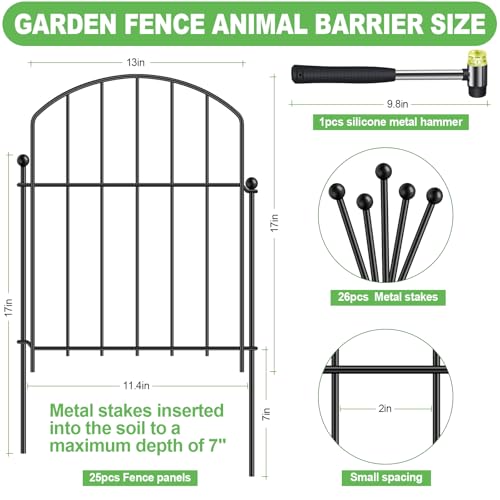 Decorative Garden Fence, 40-Pack Rustproof Animal Barrier, 17 in x 40 ft - size: 40 Panels-17in(H)x40ft(L)