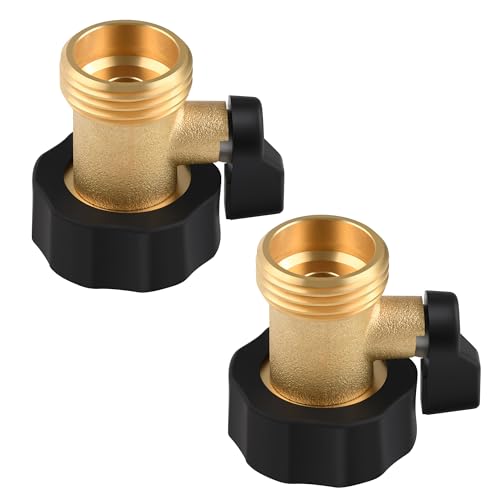 2 Pack Brass Garden Hose Shut Off Valve, 3/4" Male x 3/4" Female Short Hose Valve Adapter, Heavy Duty Water Shut Off for Outdoor Faucets, Sprinklers, RV, Camper, Hose Repair (Short Version)