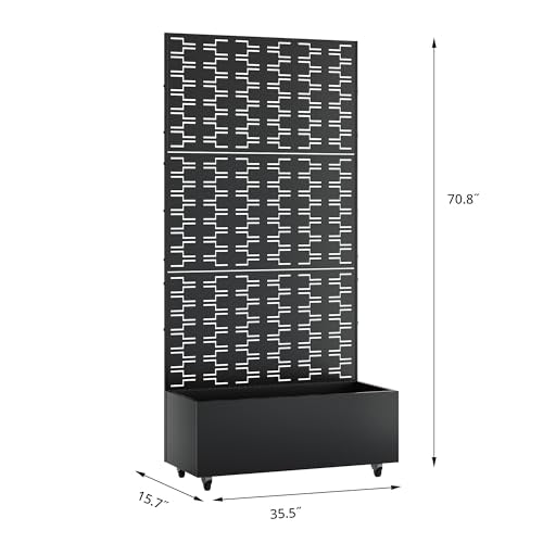 Metal Raised Garden Bed with Trellis and Wheels, 71"x35"x16" (Black-Brick) - color: Black-brick, size: 71"x35"x16"