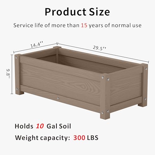 HDPE Raised Planter Box Outdoor,Rot-Resistant and Non-Cracking,Small Raised Beds for Gardening 29.5 * 14.4 * 9.8 in for Yard,Lawn,Outdoor Planter Boxes Rectangle with Drainage Holes Brown - color: Brown, size: 29.5 x 14.4 x 9.8 in