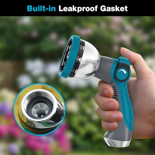 Besiter Garden Hose Nozzle, Hose Sprayer Nozzle with 10 Spray Patterns, Thumb Control On Off Valve, High Pressure Metal Water Hose Nozzle for Car Wash, Plants, Pets & Outdoor Cleaning - color: Gray
