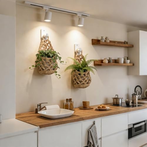Macrame Plant Hanger Set of 2, Boho Wall Hanging Planter for up to 4" Pots - color: 2 Pcs Brown, size: 4 Inch