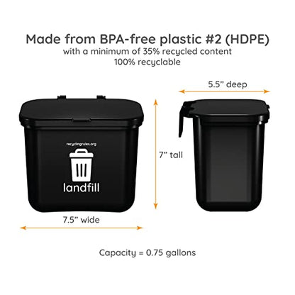 Hanging Wastebasket for Trash in Black, 4-Pack - size: Qty 4 Landfill Black