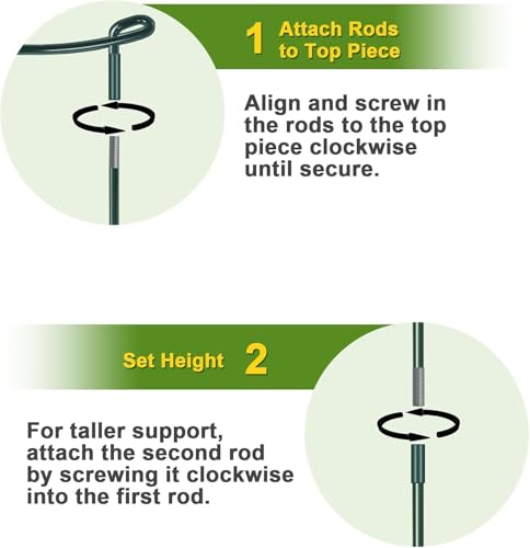 HiGift 4 Pack Height Adjustable Metal Plant Support (36" H or 24" H or 12" H), Heavy Duty Peony Cages and Supports, Half Round Tall Plant Support Ring for Outdoor Indoor Plant Hydrangea Flower