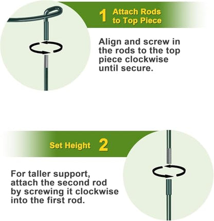 HiGift 4 Pack Height Adjustable Metal Plant Support (36" H or 24" H or 12" H), Heavy Duty Peony Cages and Supports, Half Round Tall Plant Support Ring for Outdoor Indoor Plant Hydrangea Flower