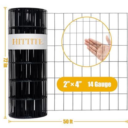 Black PVC Coated Welded Wire Fencing, 72in High x 50ft Long, 2 inch x 4 inch 14GA 2/3/4/5/6 Ft Tall Welded Wire Fence Rolls, Black Metal Garden Fence Wire Roll Garden Fencing for Yard - color: Black, size: 2"x4" 14GA 72" x 50'