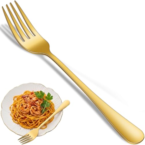 Gold Dinner Forks Set, 8-Piece 8 Inch PVD Gold Stainless Steel Cutlery Forks,Golden Metal Fork for Home Party Or Wedding,Dishwasher Safe Golden Table Fork Set - color: Gold