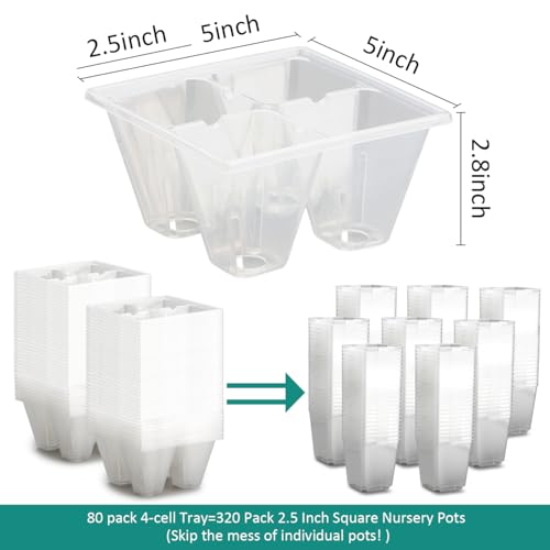 RooTrimmer 80 Pack Reusable 4-Cell Clear Seed Starter Trays - Extra Large Drainage Holes, Easy Transplant, Clear Transparent Tray for Root Observation, Seed Starting, Fits Standard 1020 Flats - color: Clear, size: 4 Cells-80P