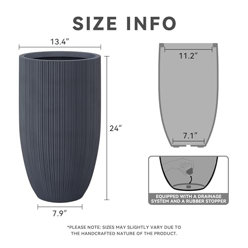 Kante Large Round Tapered Charcoal Concrete Planter 24" Tall, Outdoor - color: Textured Charcoal, size: 24" Tall