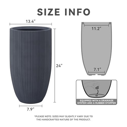 Kante Large Round Tapered Charcoal Concrete Planter 24" Tall, Outdoor - color: Textured Charcoal, size: 24" Tall